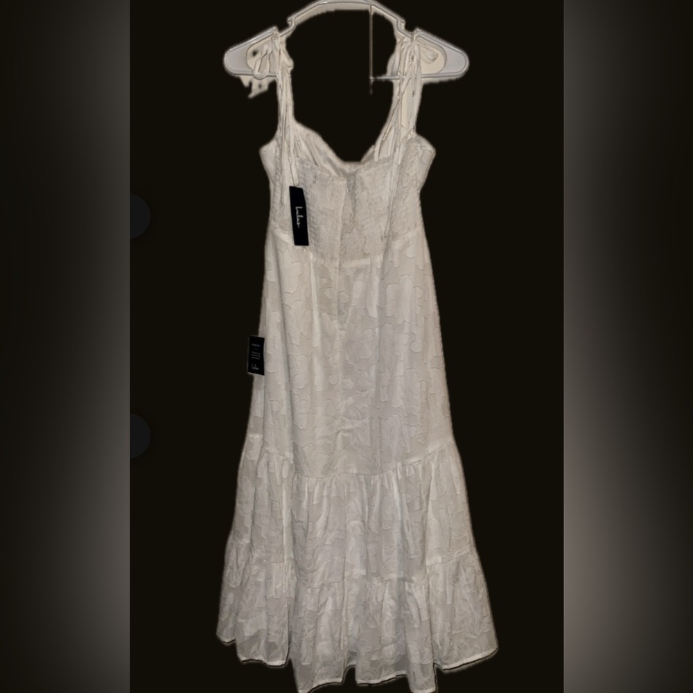 Lulus Sweet Sentiments White Jacquard Tiered Midi Dress Women’s Large NWT - Picture 5 of 13